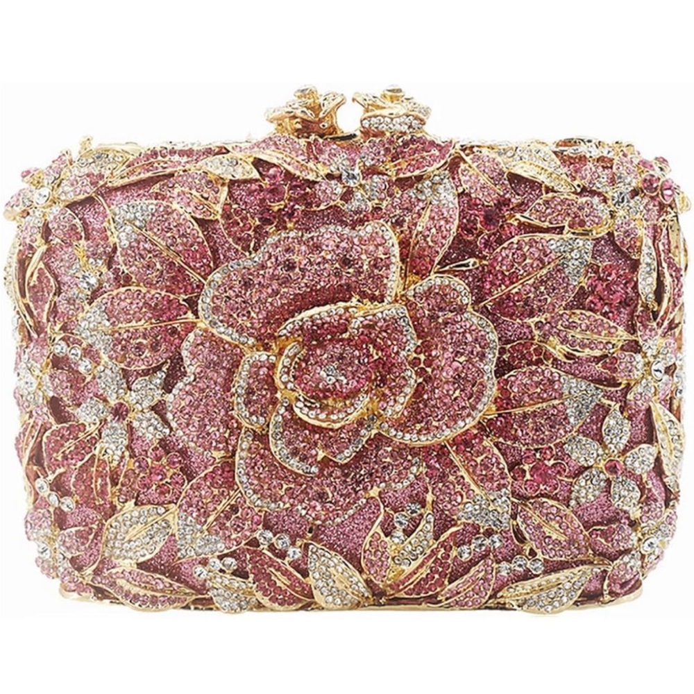 Luxurious Pink and Gold Floral Clutch